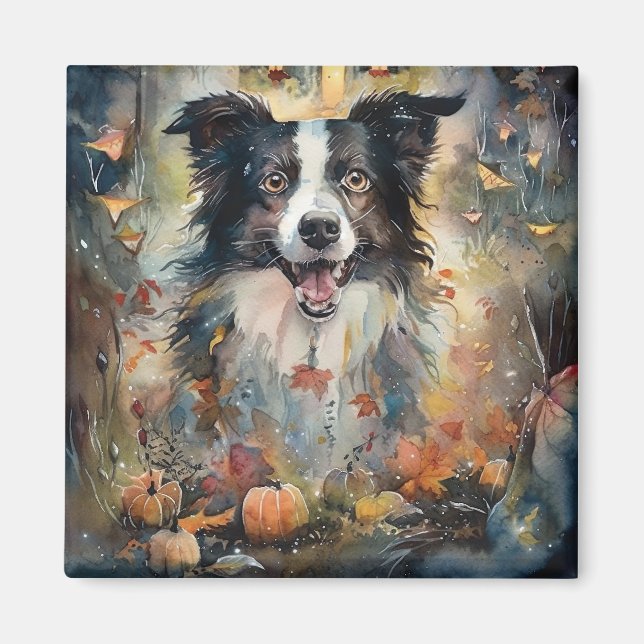 Halloween Border Collie mit Pumpkins Beängstigend Magnet (Vorne)