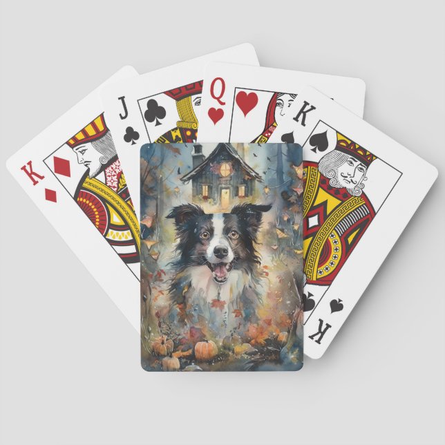 Halloween Border Collie mit Pumpkins Beängstigend Spielkarten (Rückseite)