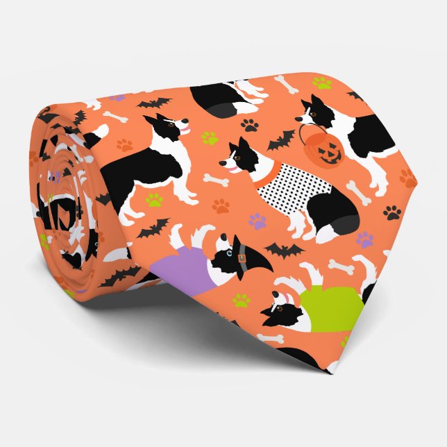 Halloween Border Collie Orange Krawatte (Gerollt)