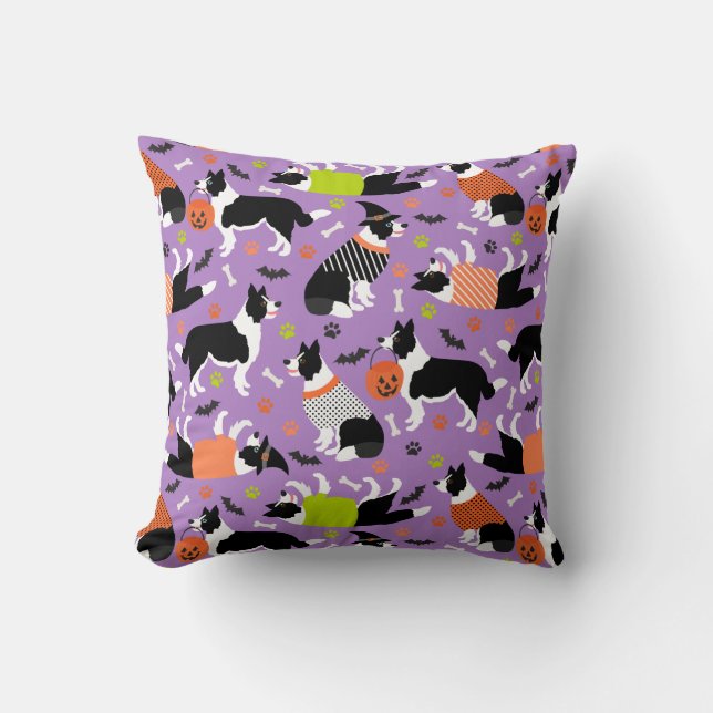 Halloween Border Collie Throw Kissen (Vorderseite)