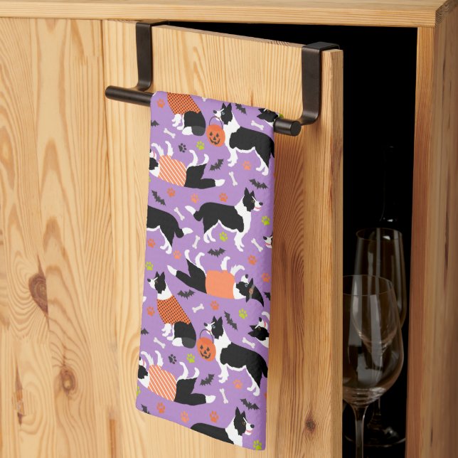 Halloween Bordure Collie Serviette de cuisine (Pliage en tiers)