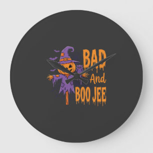 Halloween Böse und Boo Jee Vogelscheuche Grafik Große Wanduhr