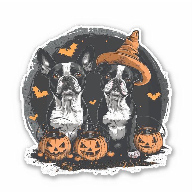 Halloween Boston Terrier Dogs Aufkleber (Vorderseite)