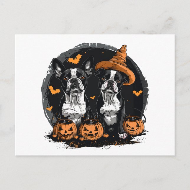 Halloween Boston Terrier Dogs Postkarte (Vorderseite)