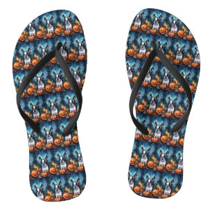 Halloween Boston Terrier mit Pumpkins Beängstigend Flip Flops