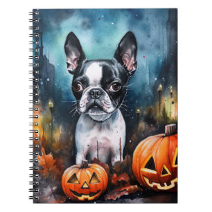 Halloween Boston Terrier mit Pumpkins Beängstigend Notizblock
