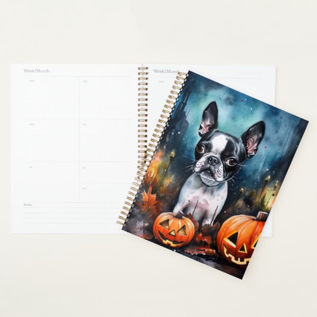 Halloween Boston Terrier mit Pumpkins Beängstigend Planer (Anzeige)