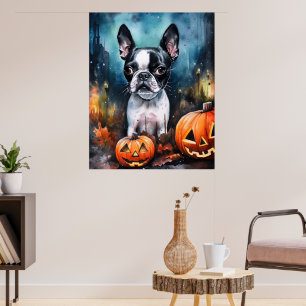 Halloween Boston Terrier mit Pumpkins Beängstigend Poster