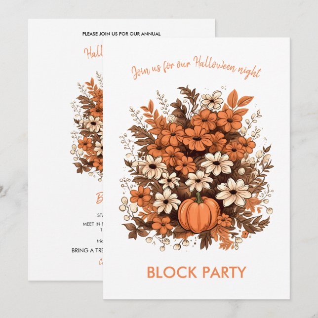 Halloween Bouquet Block Party Einladung (Vorne/Hinten)