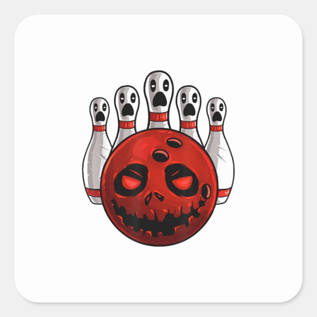 Halloween Bowling Bowler Bowlingween Pun T - Shirt Quadratischer Aufkleber (Vorderseite)