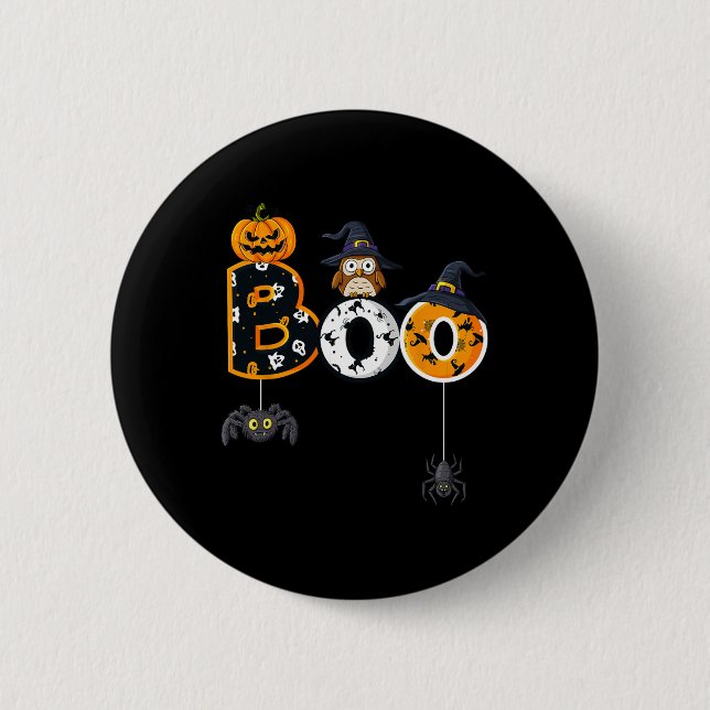 Halloween Bowling mit Hexenhühnchen-Jungs-Mädchen Button (Vorderseite)