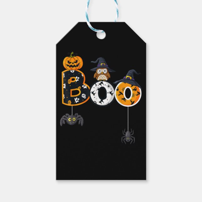 Halloween-Bowling mit Hexenhutspinnen Geschenkanhänger (Vorderseite)