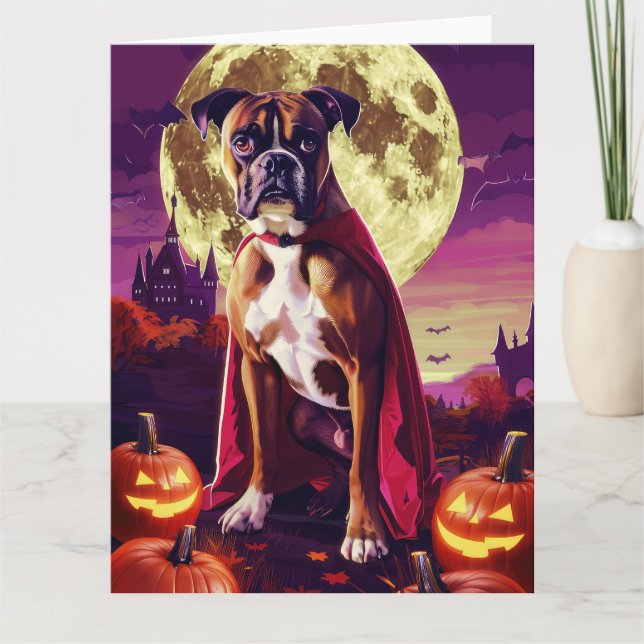 Halloween Boxer Dog Vampire Pumpkins Beängstigend Karte (Vorderseite)