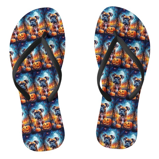 Halloween Boxer mit Pumpkins Beängstigend Flip Flops (Fußbett)
