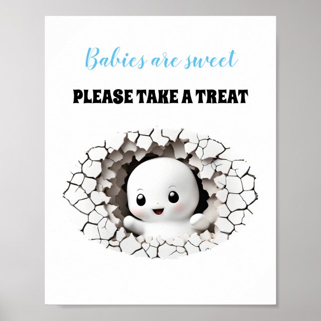 Halloween Boy Baby Shower Peeking Ghost Favor Sign Poster (Vorne)