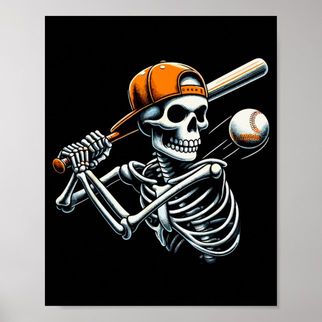 Halloween Boys Batting Skeleton Baseball  Poster (Vorne)