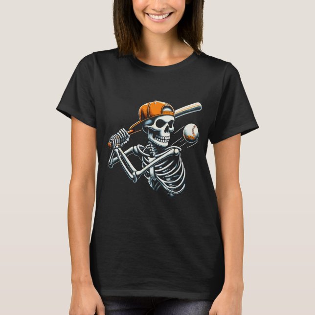 Halloween Boys Batting Skeleton Baseball  T-Shirt (Vorderseite)