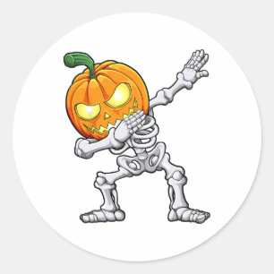 Halloween Boys Dabbing Skeleton Beängstigend Pumpk Runder Aufkleber