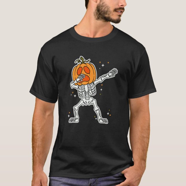 Halloween Boys Dabbing Skeleton Scary Pumpkin Jack T-Shirt (Vorderseite)