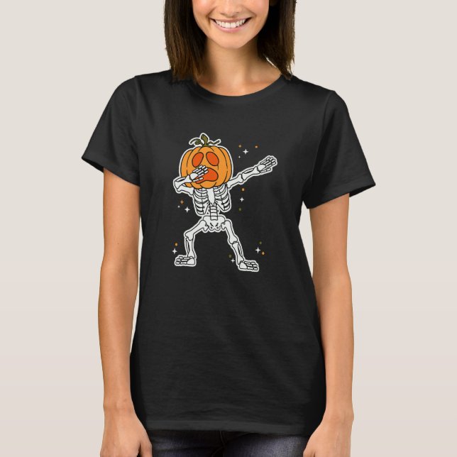 Halloween Boys Dabbing Skeleton Scary Pumpkin Jack T-Shirt (Vorderseite)