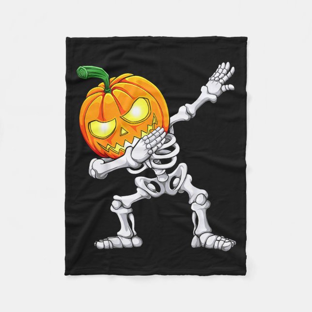 Halloween Boys Dabbing Skeleton Y Pumpkin Jack O L Fleecedecke (Vorderseite)