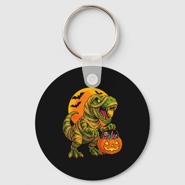 Halloween Boys Dinosaur Mummy T Rex Y Pumpkin Moon Schlüsselanhänger (Vorderseite)