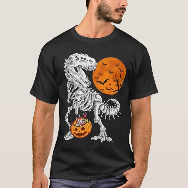 Halloween Boys Dinosaur Skeleton T rex Beängstigen T-Shirt (Vorderseite)