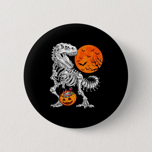 Halloween Boys Dinosaur Skeleton T Rex Y Pumpkin M Button (Vorderseite)