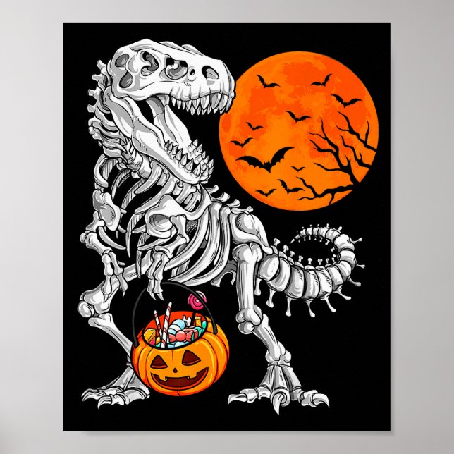 Halloween Boys Dinosaur Skeleton T Rex Y Pumpkin M Poster (Vorne)