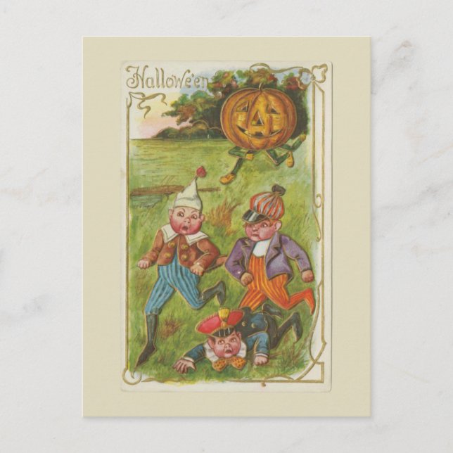 Halloween Boys und Jack O'Lantern Vintag Postkarte (Vorderseite)