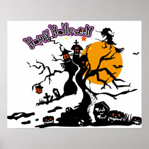 Halloween Brauch Coole Whimsische Hexen-Silhouette Poster