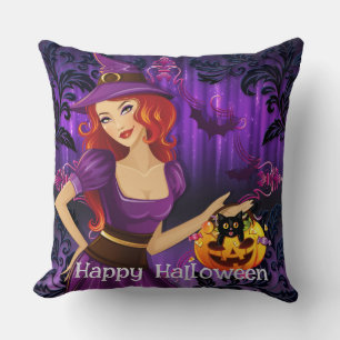 Halloween Brauch Skurril Lustige Hexe Lila Kissen