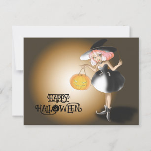 Halloween Brauch Whimsical Süße Hexe Kürbis Postkarte
