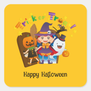 Halloween Brauch Whimsical Süße Hexen Mädchen Quadratischer Aufkleber