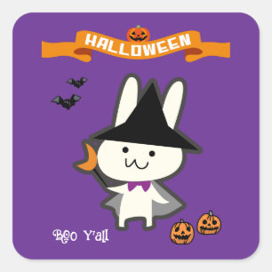 Halloween Brauch Whimsical Süßer Zauberer Kaninche Quadratischer Aufkleber
