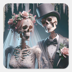 Halloween Braut und Bräutigam Quadratischer Aufkleber
