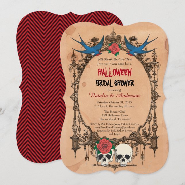 Halloween-Brautpartyeinladung. Zuckerschädel Einladung (Vorne/Hinten)