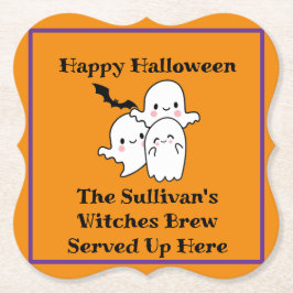 Halloween Brew Booze Personalize Ghost Bat Orange Untersetzer