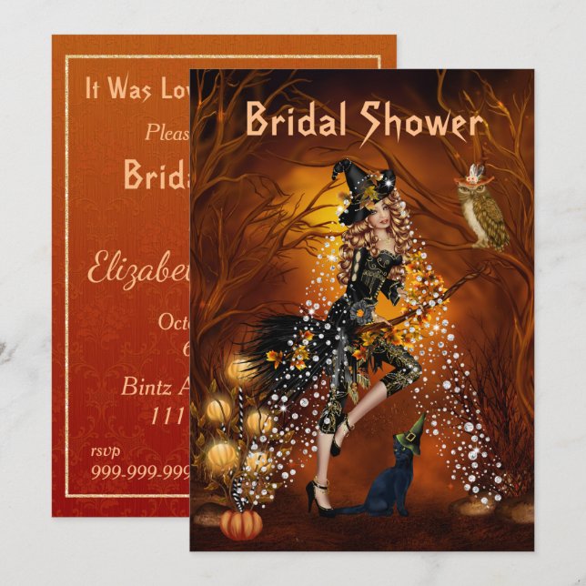 Halloween Bridal Dusche Einladung mit Hexe (Vorne/Hinten)