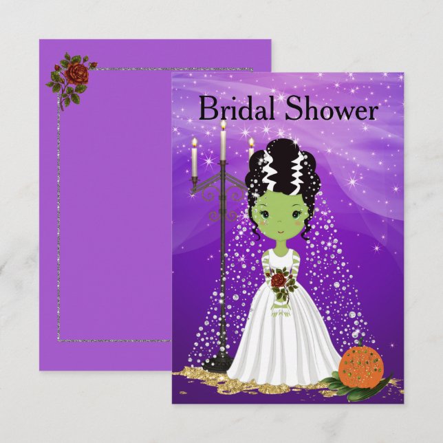 Halloween Bridal Shower Einladung Frankenstein (Vorne/Hinten)