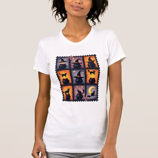 Halloween Briefmarke Collage T - Shirt (Vorderseite)