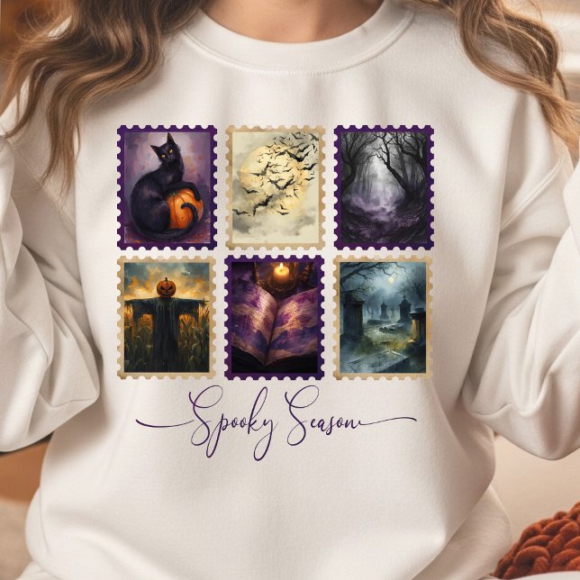 Halloween Briefmarke Collection Sweatshirt (Spooky Season Halloween Stamp Sweatshirt)