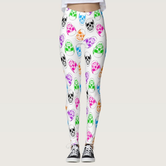 Halloween brillant Colorful Skull Leggings (Devant)
