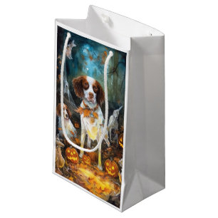 Halloween Brittany Spaniel mit Kürbissen Gruselig Kleine Geschenktüte