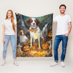 Halloween Brittany Spaniel mit Pumpkins Beängstige Fleecedecke