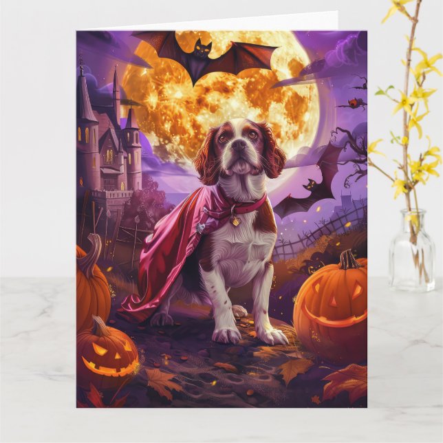 Halloween Brittany Spaniel Vampire Pumpkins Beängs Karte (Gelbe Blume)
