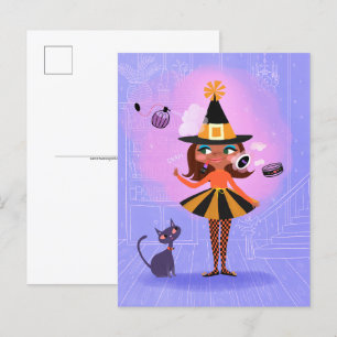 Halloween Brown Hair Witz Lavender & Pink Postkarte