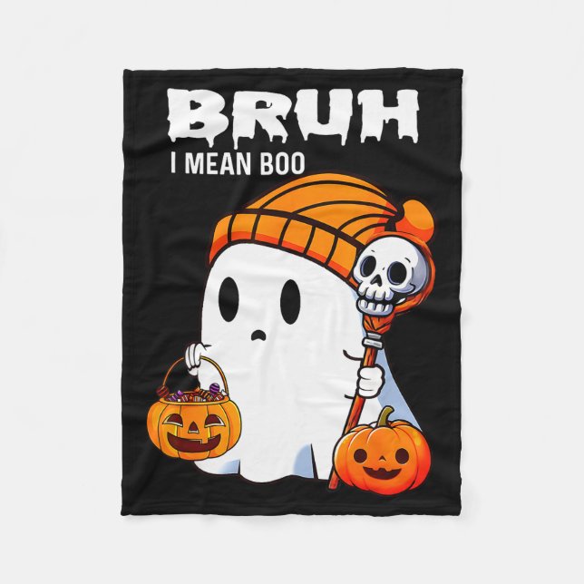 Halloween Bruh Ghost Boo Skull Pumpkin Boys Kids M Fleecedecke (Vorderseite)