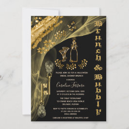 Halloween Brunch & Bubbly, Gold Skull Keys, Wein I Einladung