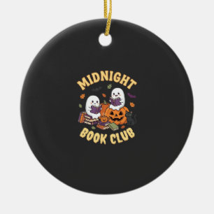 Halloween-Buchclub-Geist liest Kürbis-Design_1 Keramik Ornament